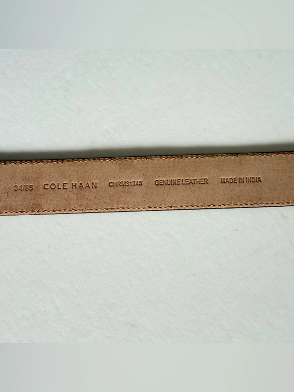 Cole Haan Mens Brown Leather Belt Burnished Stitched Detail - Size 34 - Picture 4 of 7